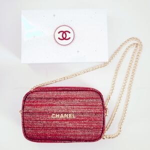 Chanel Red Makeup Cosmetic Bag